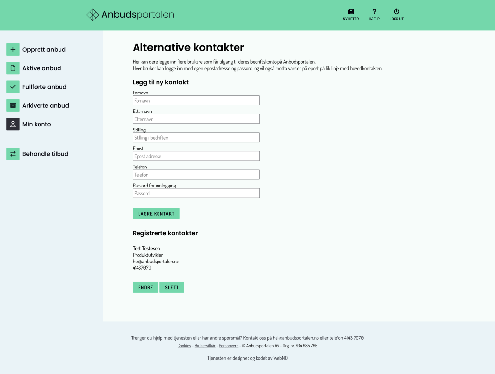 Skjermbilde anbudsportalen legge til flere brukere